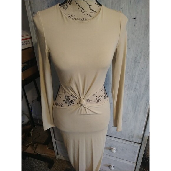 Torn By Ronnie Cobo Maxi Long Sleeve Tan Dress Sm Boho Sexy Beachy Hippie - Picture 6 of 11